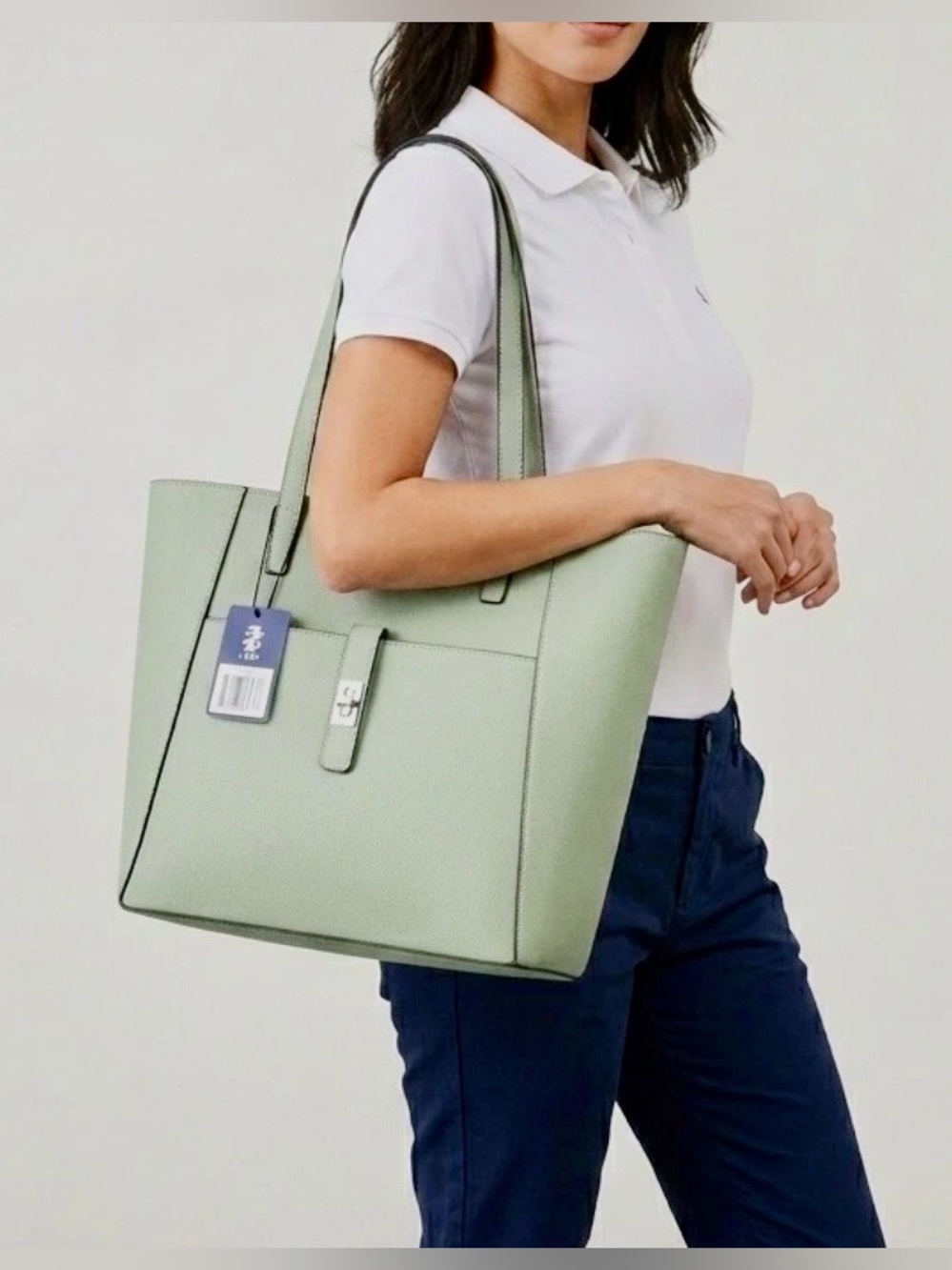 NEW IZOD Light Sage Tote Bag  Pebble Vegan Leather Shoulder Bag